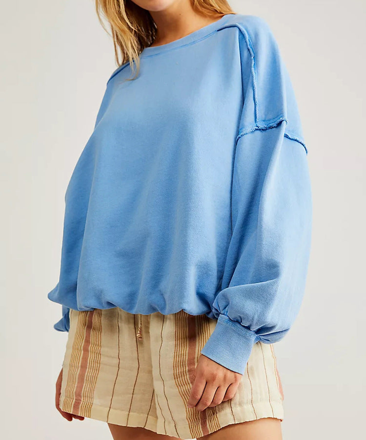 Felpa oversize streetwear a maniche lunghe con bordi grezzi