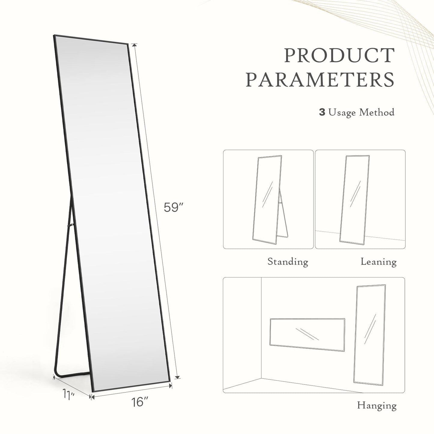 Specchio a figura intera, rettangolare da terra o da parete