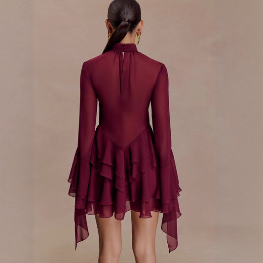 Nuovo elegante abito in chiffon con maniche a tromba