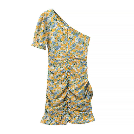 Abito A-line stampato senza spalline con una manica a 3/4