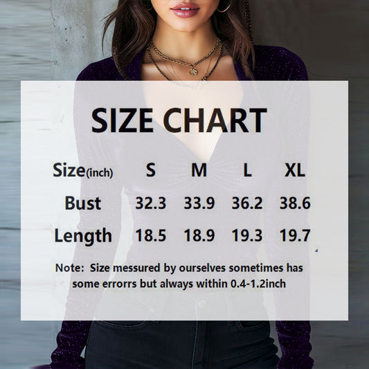 Top in velluto tinta unita con scollo a V, a maniche lunghe con dettagli in paillettes