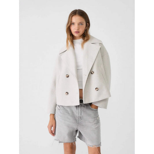 Giacca blazer doppiopetto in lana con revers