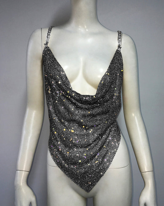 Gilet irregolare con bretelle di strass in metallo