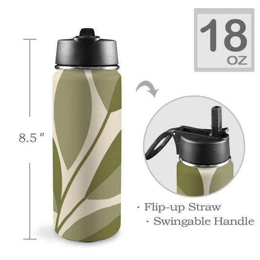 Borraccia con foglie geometriche eleganti – 18oz con tappo a cannuccia