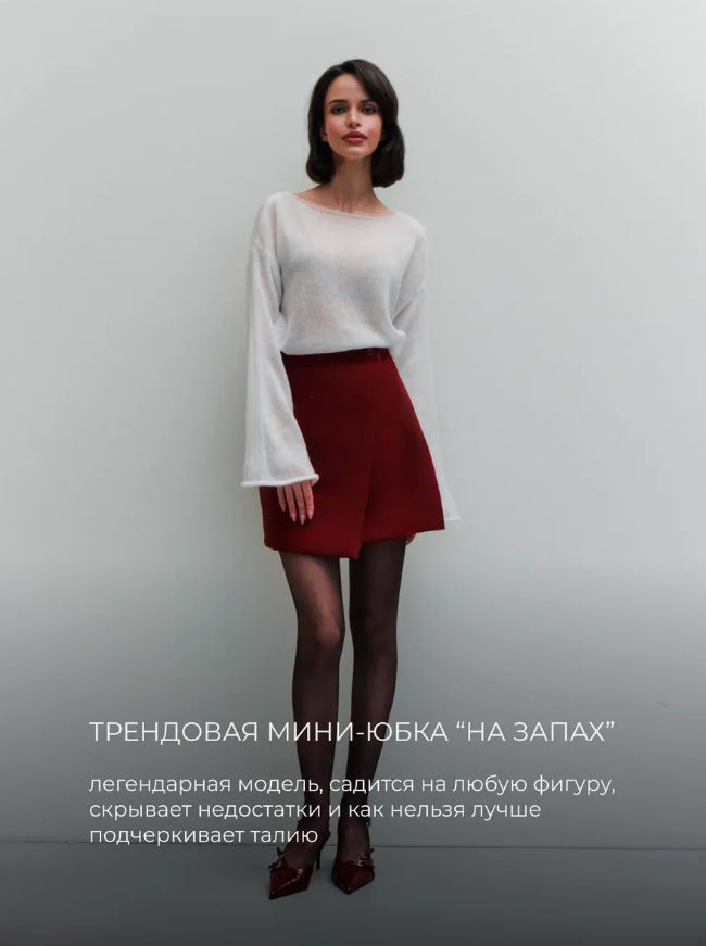 Minigonna Asimmetrica in Poliestere con Bottoni