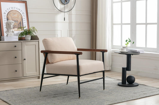 Poltrona moderna di metà secolo, poltrona in tessuto di lino con cuscino imbottito