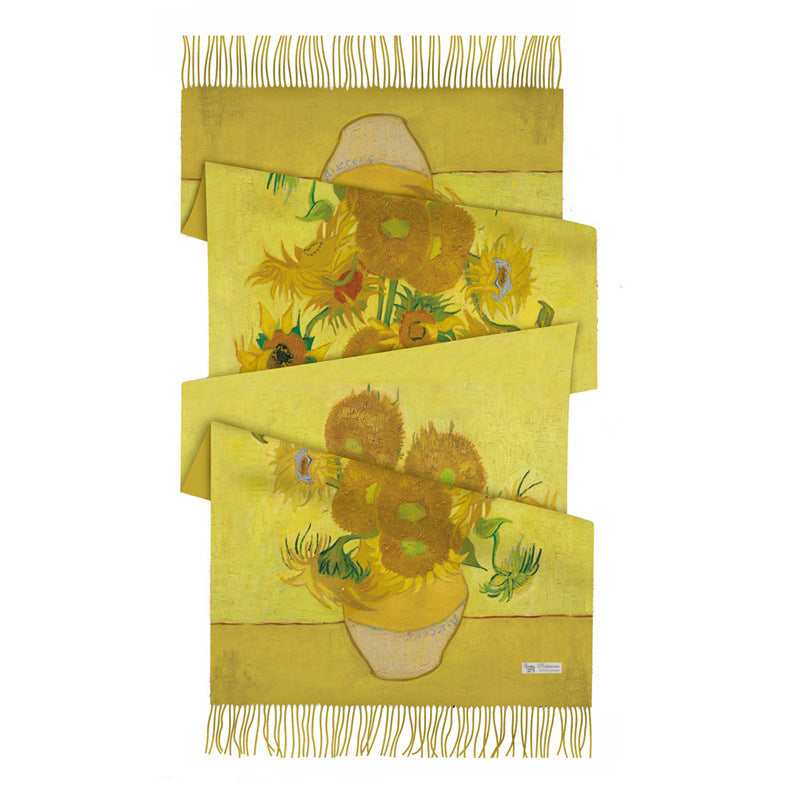 Sciarpa con stampa floreale e frange lunghe