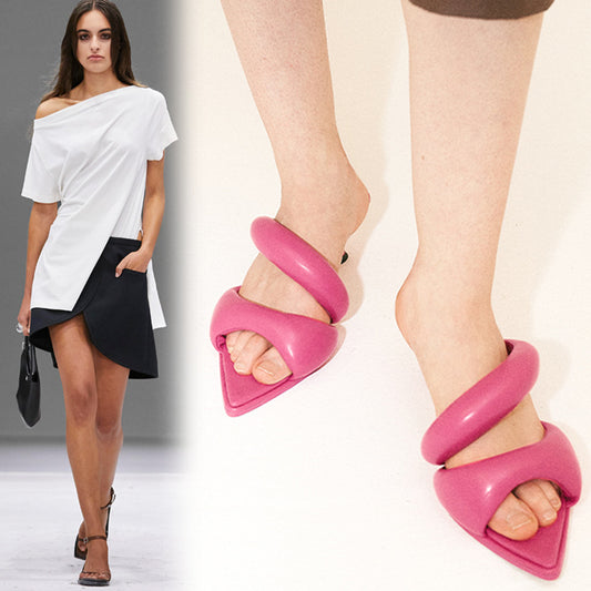 Sandali a punta in microfibra con fodera in pelle ovina