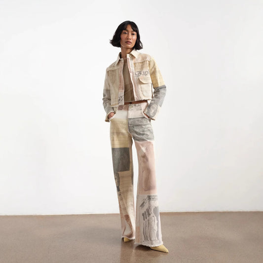 Pantaloni larghi e dritti con stampa retrò