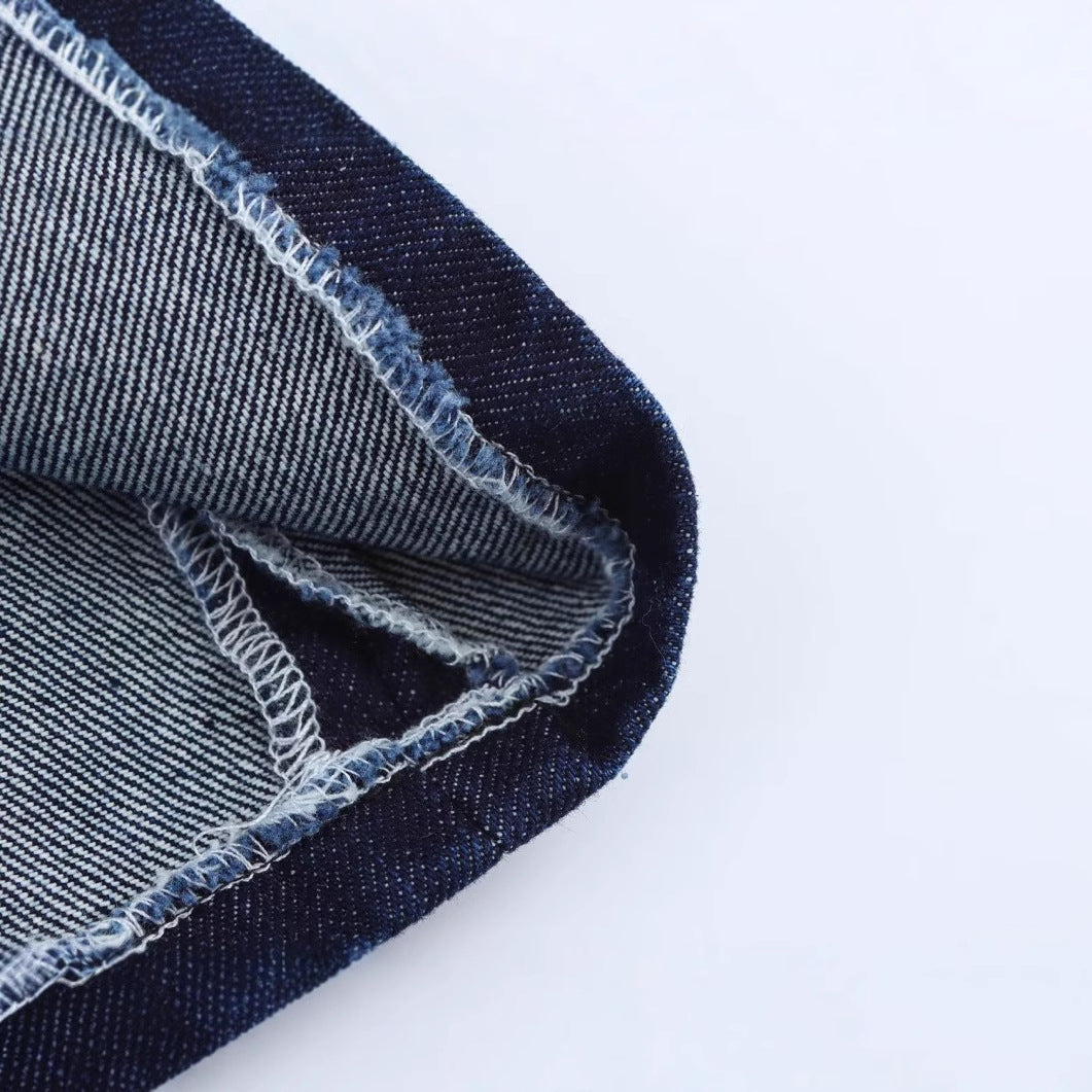 Nuovo abito corto in denim con scollo quadrato e spalline larghe da donna