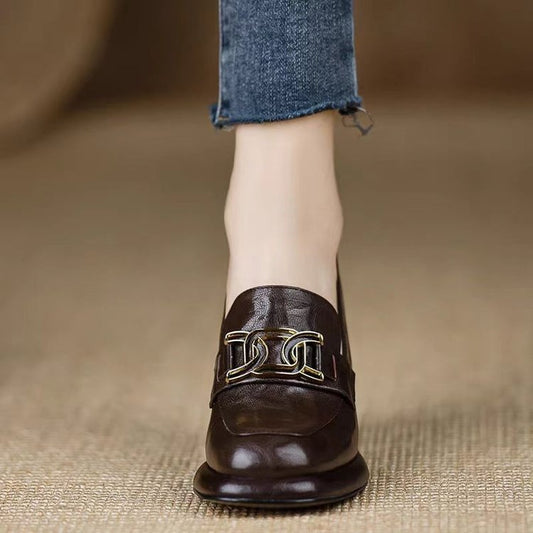 Scarpe con tacco a spillo in stile britannico, con punta tonda e fondo spesso