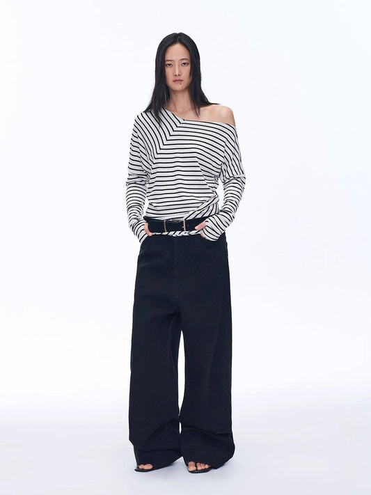 T-shirt a righe in misto lana con spalle scoperte "Picasso Lines"