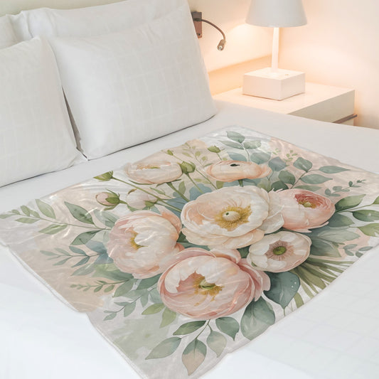 Coperta in micropile ultra morbida "Peonie in fiore"