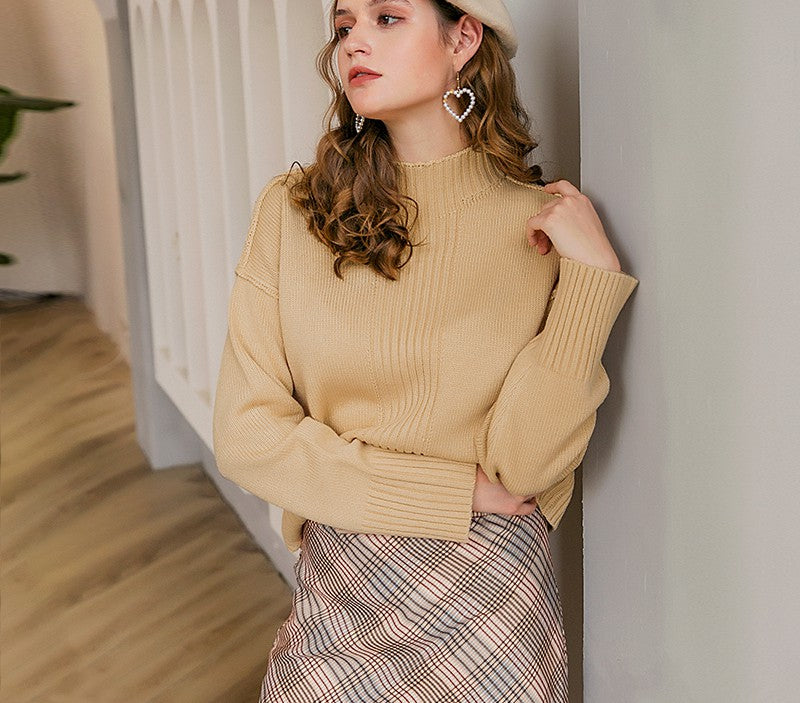 Maglione dal collo alto, elegante con spalla cadente