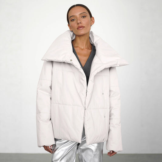 Giacca imbottita in cotone con collo alto caldo e gancio nascosto asimmetrico