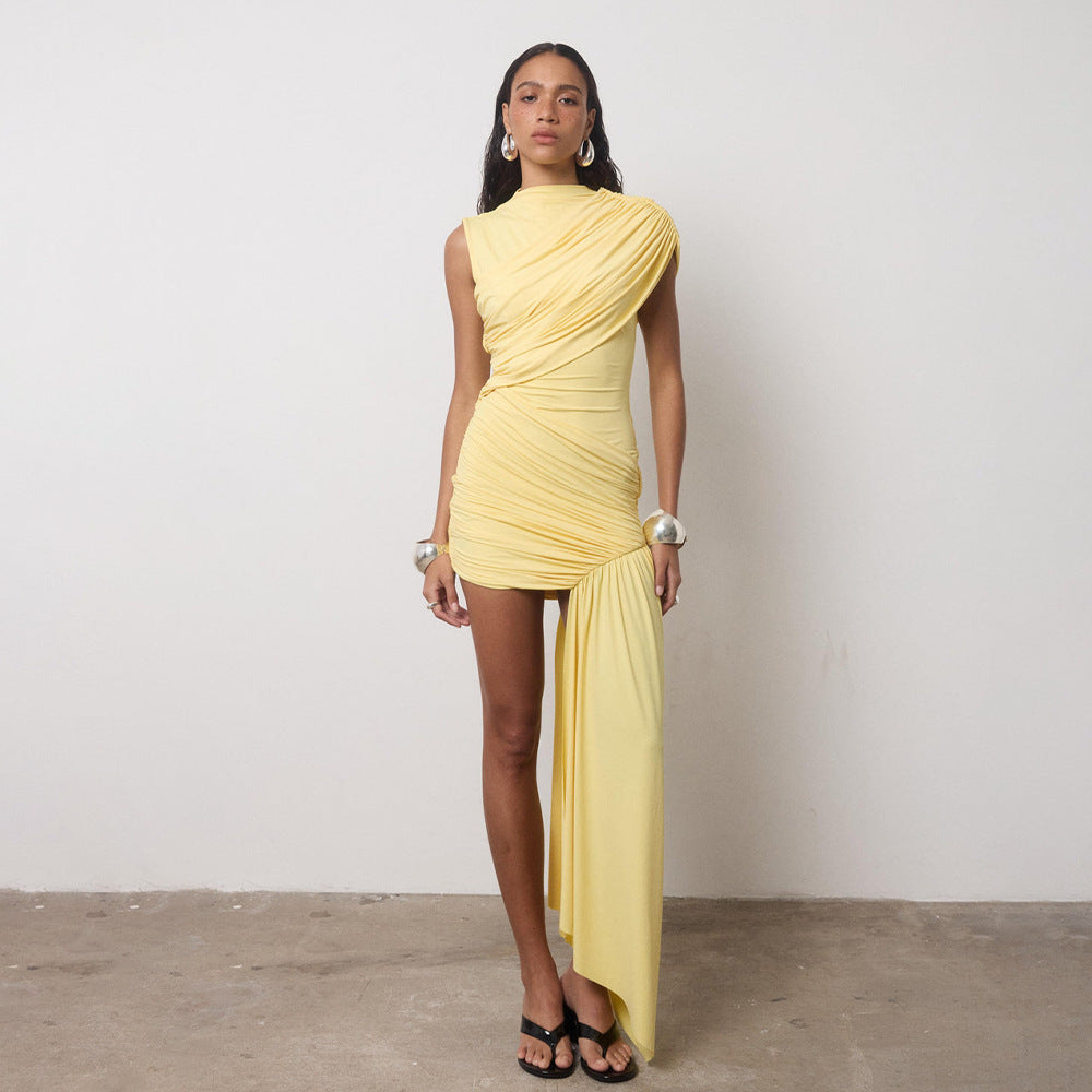 Abito aderente da donna con nastri irregolari in tinta unita