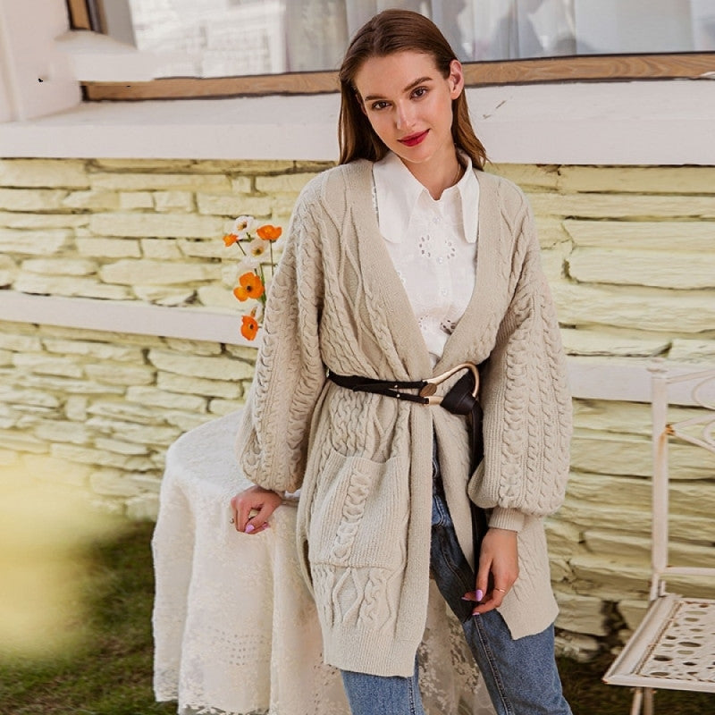 Cardigan elegante con scollo a V, manica lunga e tasca