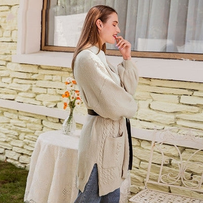 Cardigan elegante con scollo a V, manica lunga e tasca