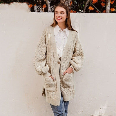 Cardigan elegante con scollo a V, manica lunga e tasca