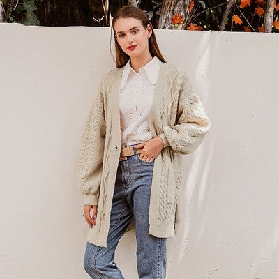 Cardigan elegante con scollo a V, manica lunga e tasca