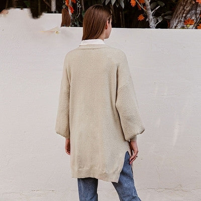 Cardigan elegante con scollo a V, manica lunga e tasca