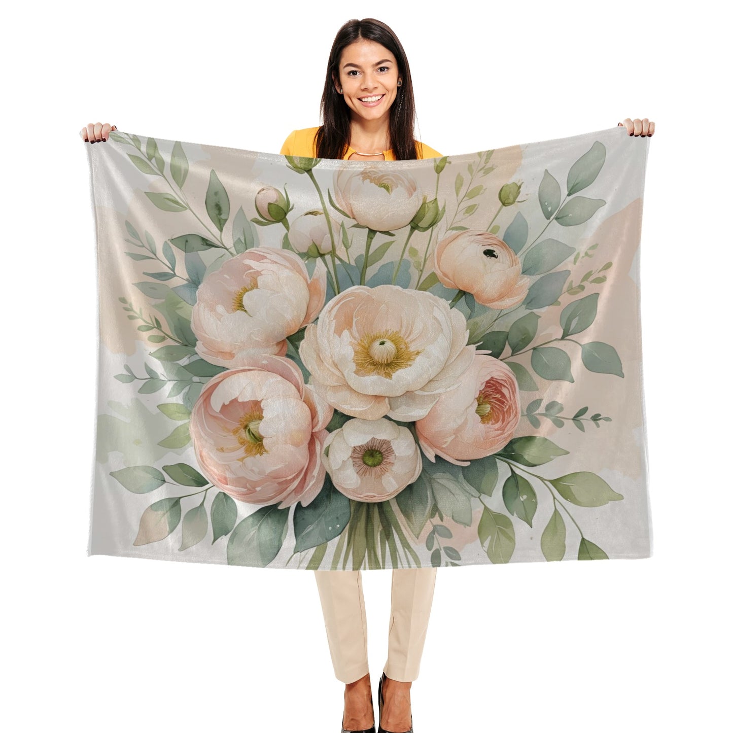 Coperta in micropile ultra morbida "Peonie in fiore"