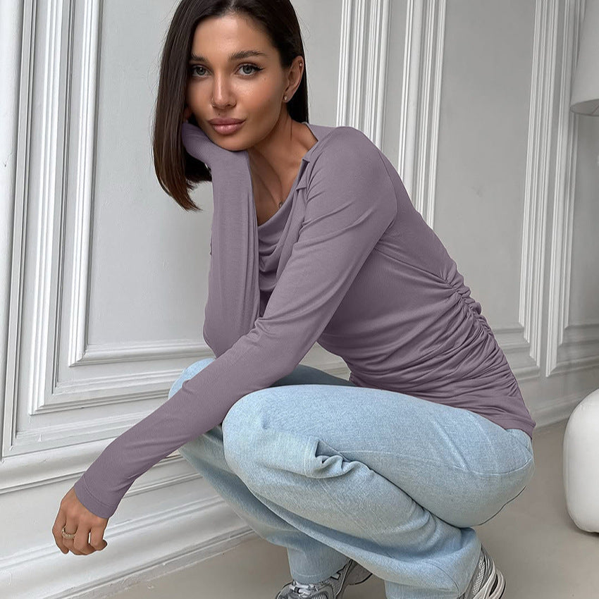 Maglietta a maniche lunghe con spalle regolari e vita arricciata Niche