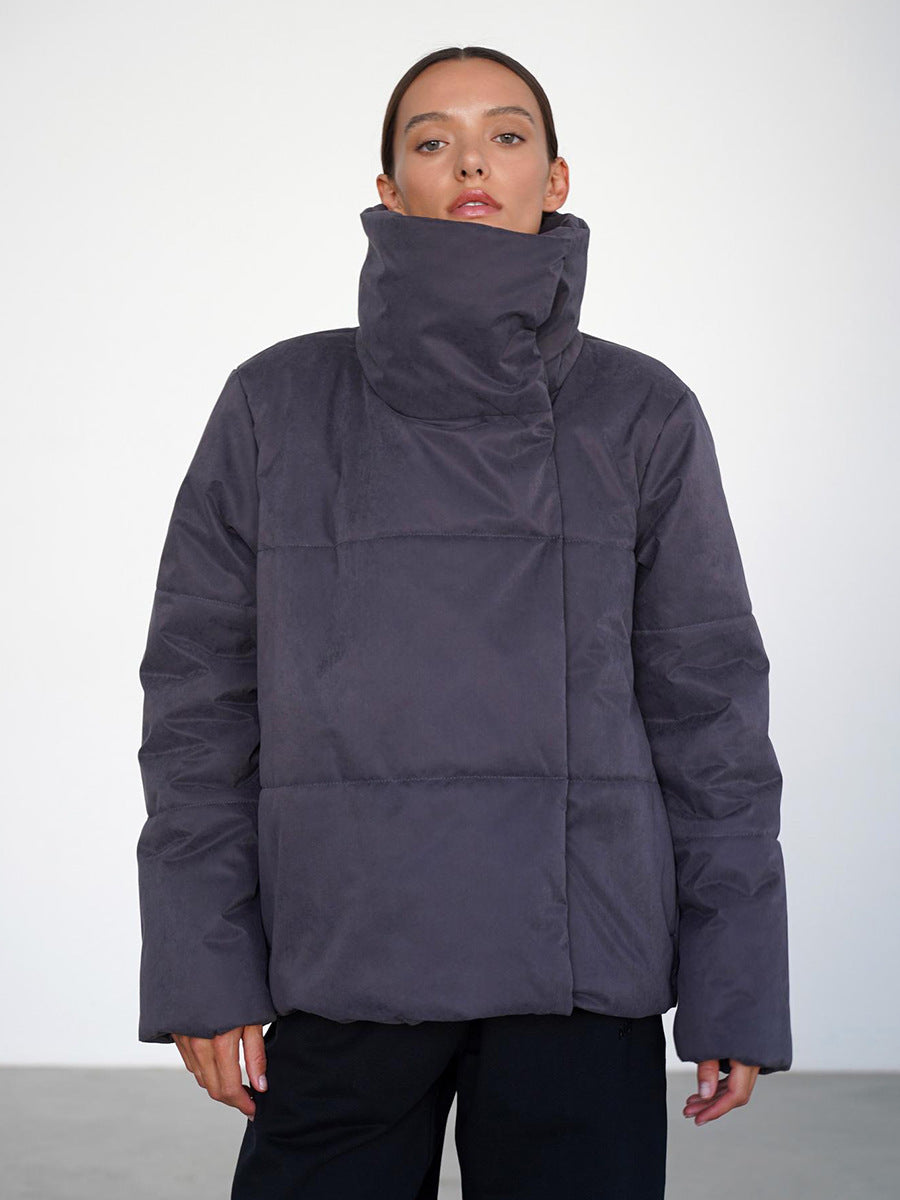 Giacca imbottita in cotone con collo alto caldo e gancio nascosto asimmetrico