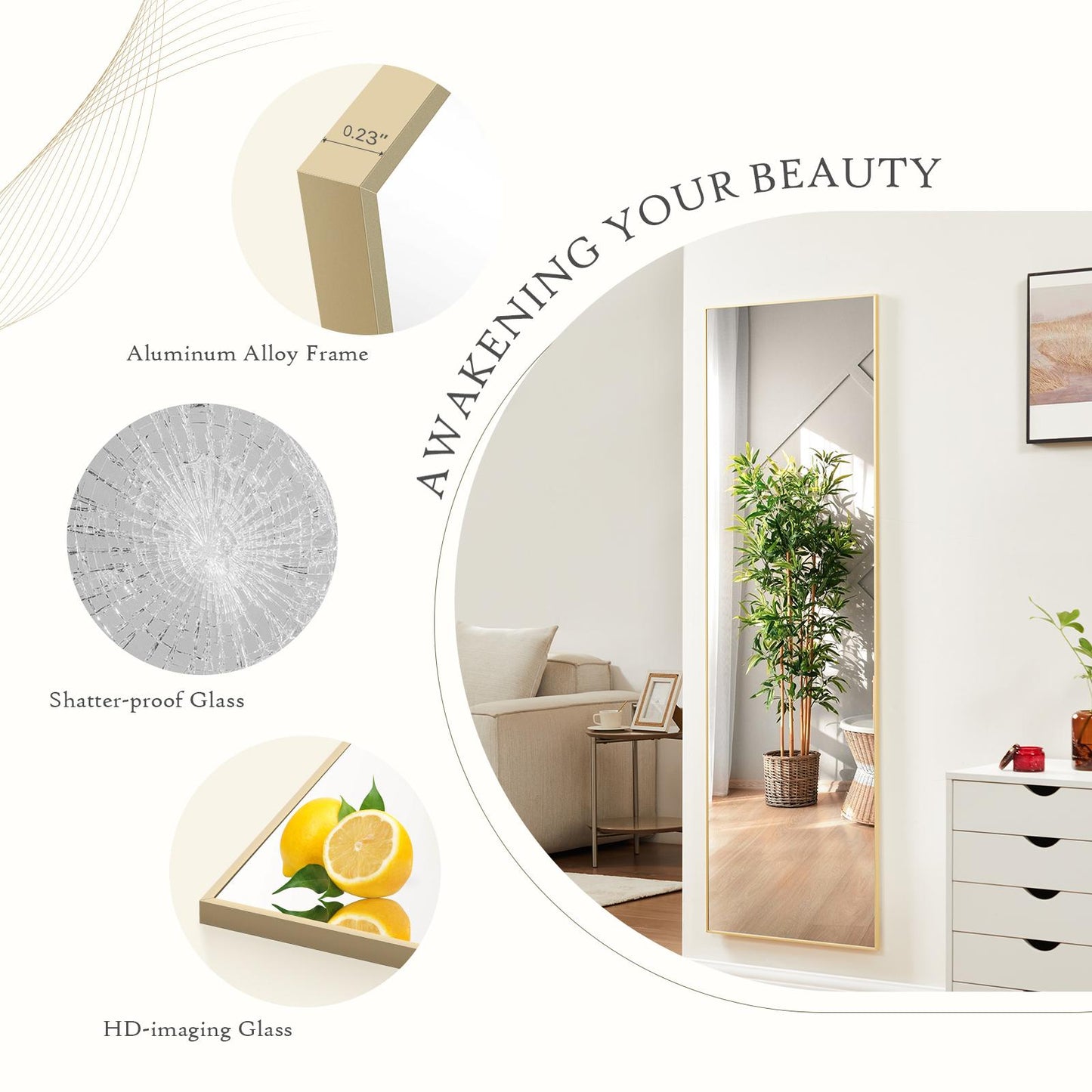 Specchio a figura intera, rettangolare da terra o da parete