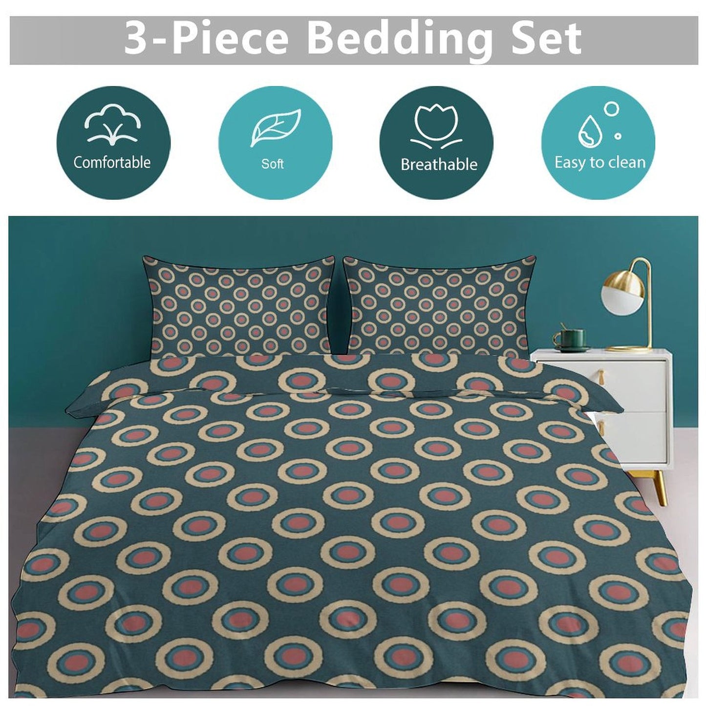 Completo Letto 3 Pezzi con Design Elegante (Copripiumino + 2 Federe) – 86"×70"