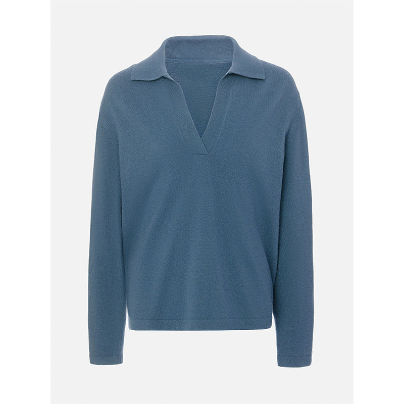 Maglione con risvolto in tinta unita, manica lunga, retrò