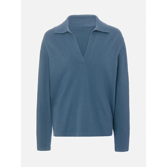Maglione con risvolto in tinta unita, manica lunga, retrò