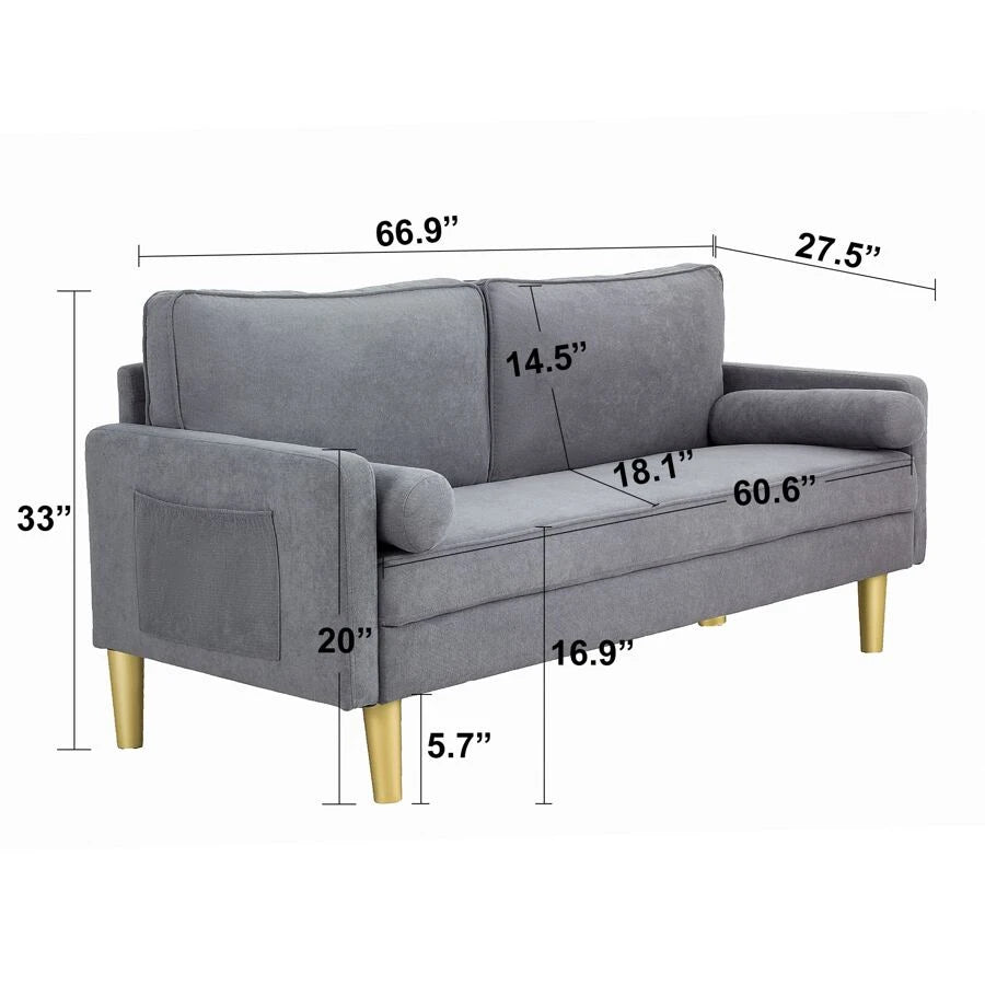 Divano in lino con 2 cuscini,  moderno ed elegante