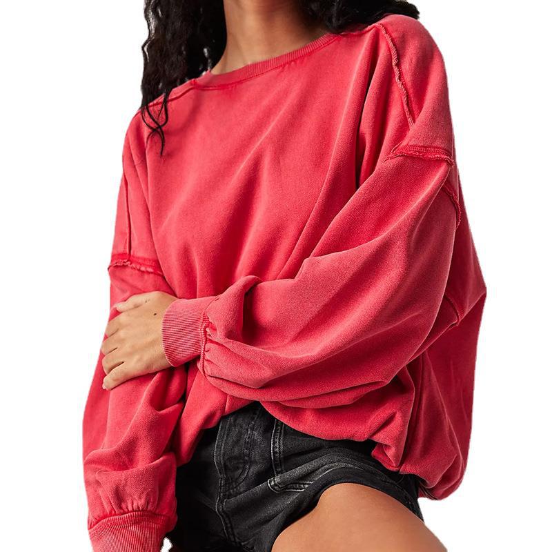 Felpa oversize streetwear a maniche lunghe con bordi grezzi