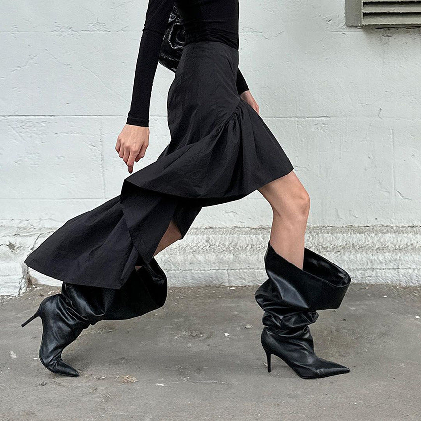 Gonna da donna in cotone con balze a vita alta e irregolare