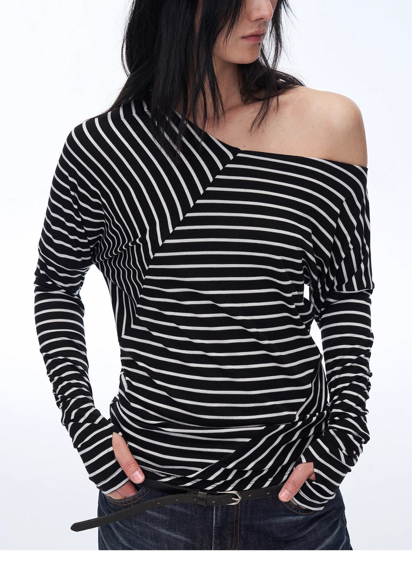 T-shirt a righe in misto lana con spalle scoperte "Picasso Lines"