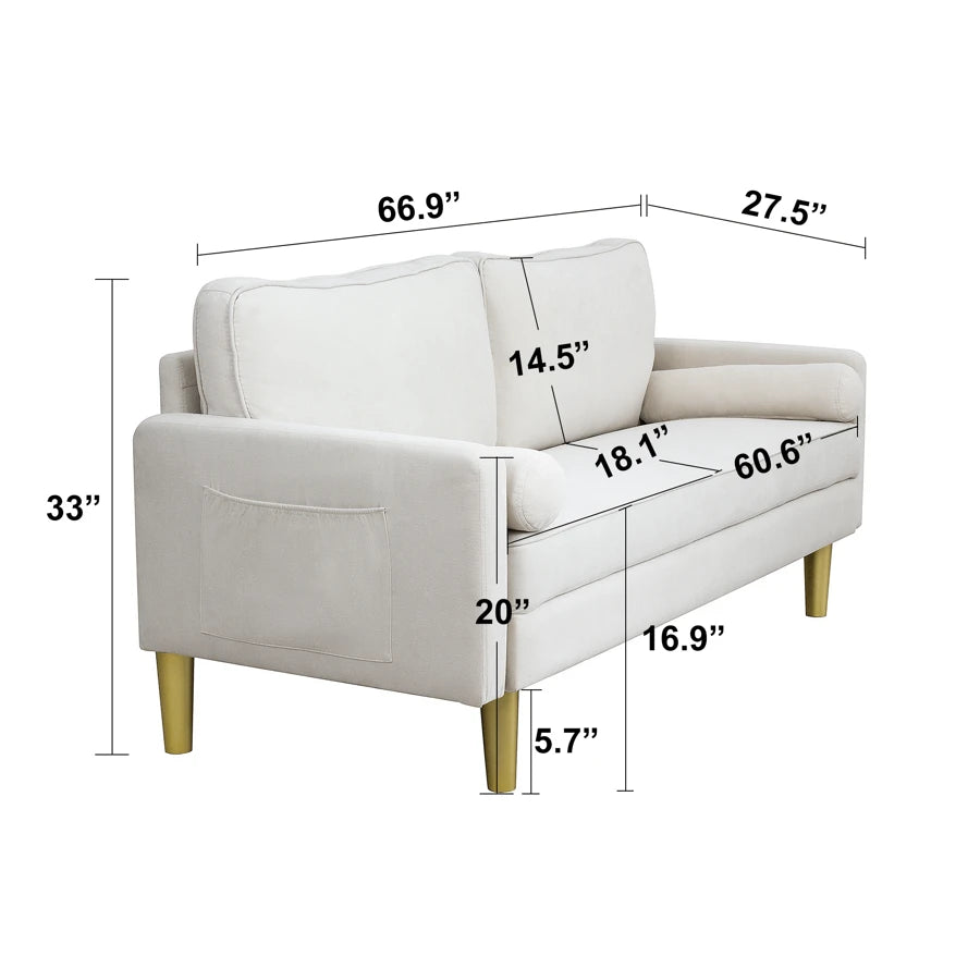 Divano in lino con 2 cuscini,  moderno ed elegante