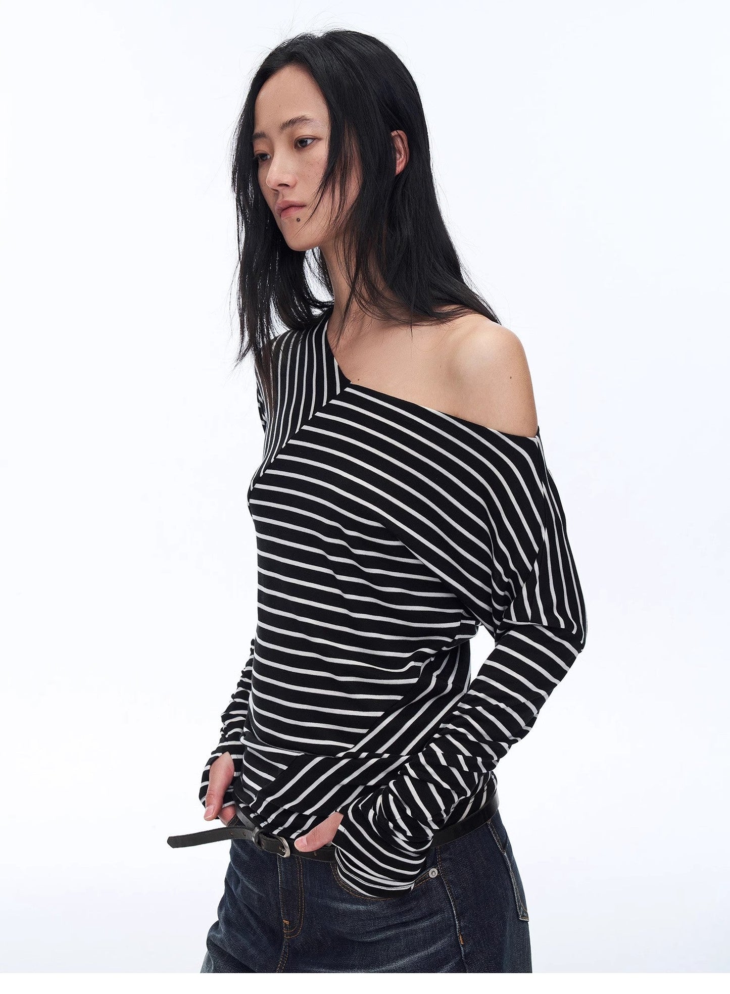 T-shirt a righe in misto lana con spalle scoperte "Picasso Lines"