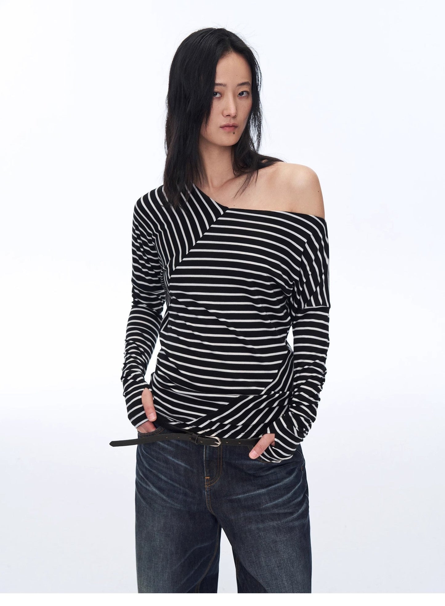 T-shirt a righe in misto lana con spalle scoperte "Picasso Lines"