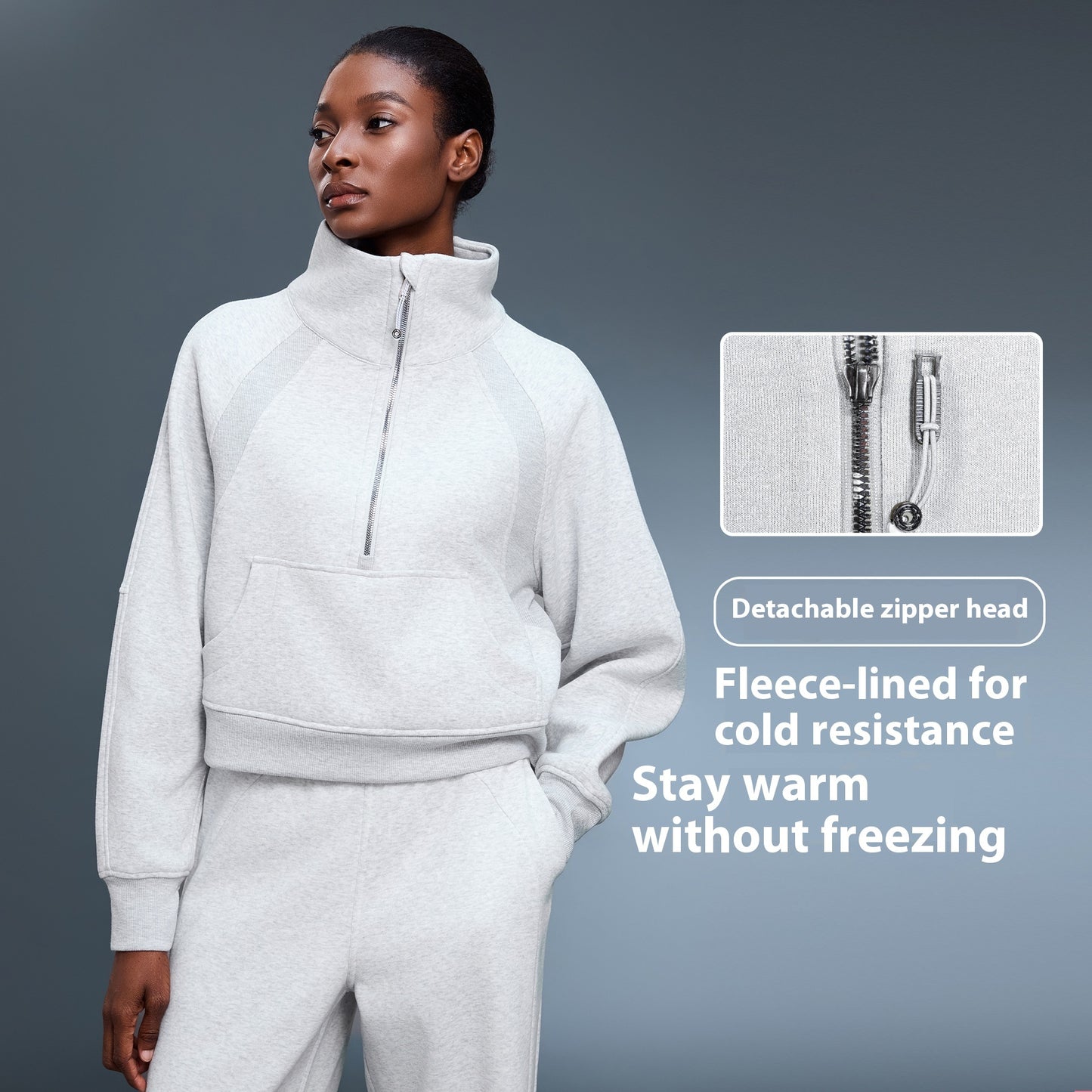 Maglione sportivo da donna con collo alto e giacca pullover