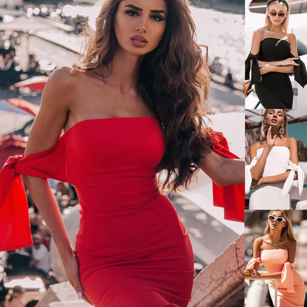 Abito Swing Lungo con Fascia e Fiocco