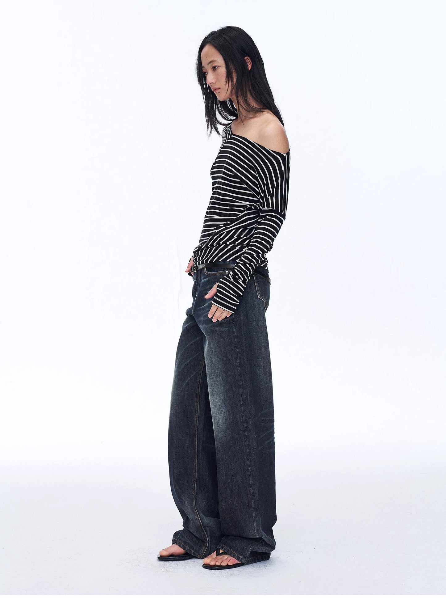 T-shirt a righe in misto lana con spalle scoperte "Picasso Lines"