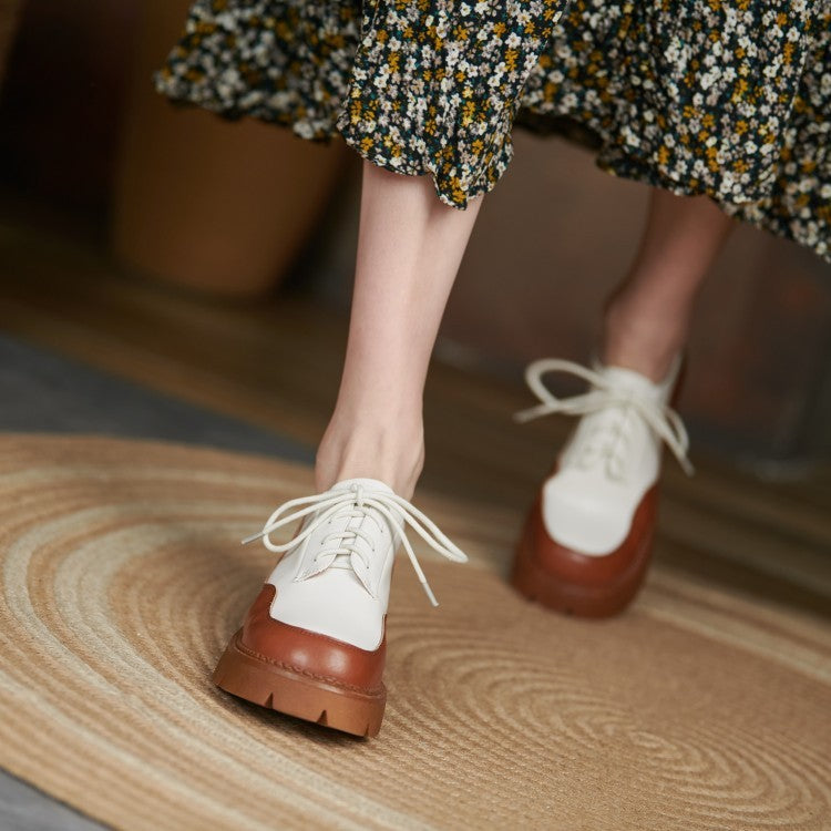 Scarpe stringate retrò britanniche con suola spessa in pelle