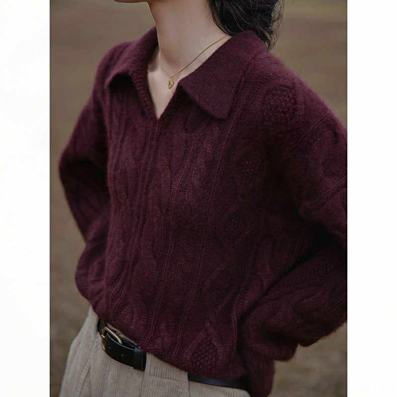 Maglione con colletto francese retrò intrecciato