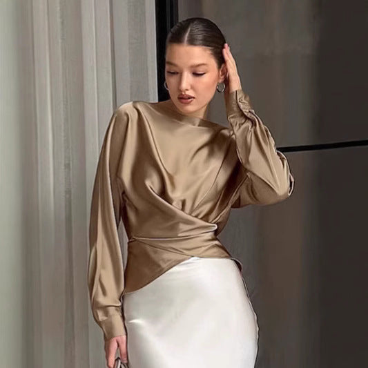 Top girocollo da donna in raso