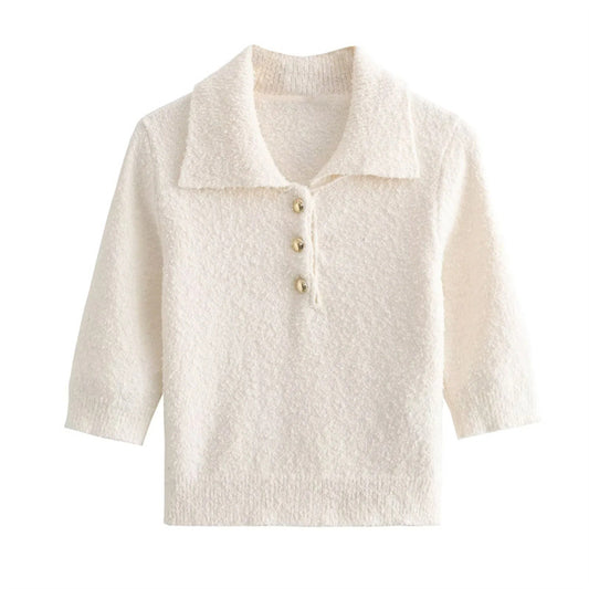 Maglione elegante con risvolto e maniche a gomito