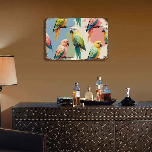 Cartello in metallo "Pappagalli"