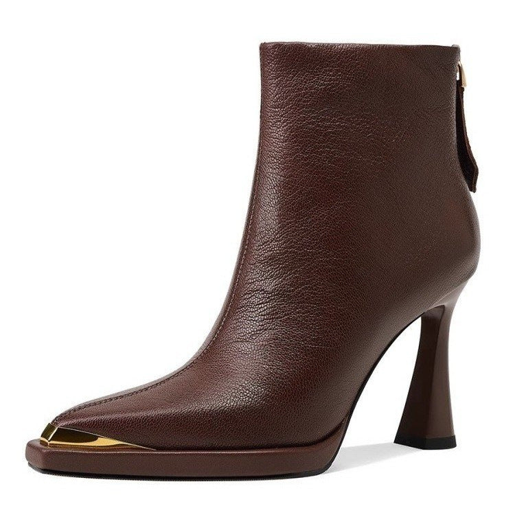 Stivaletti da donna a punta con tacco spesso in tinta unita