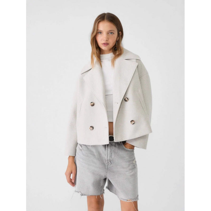 Giacca blazer doppiopetto in lana con revers