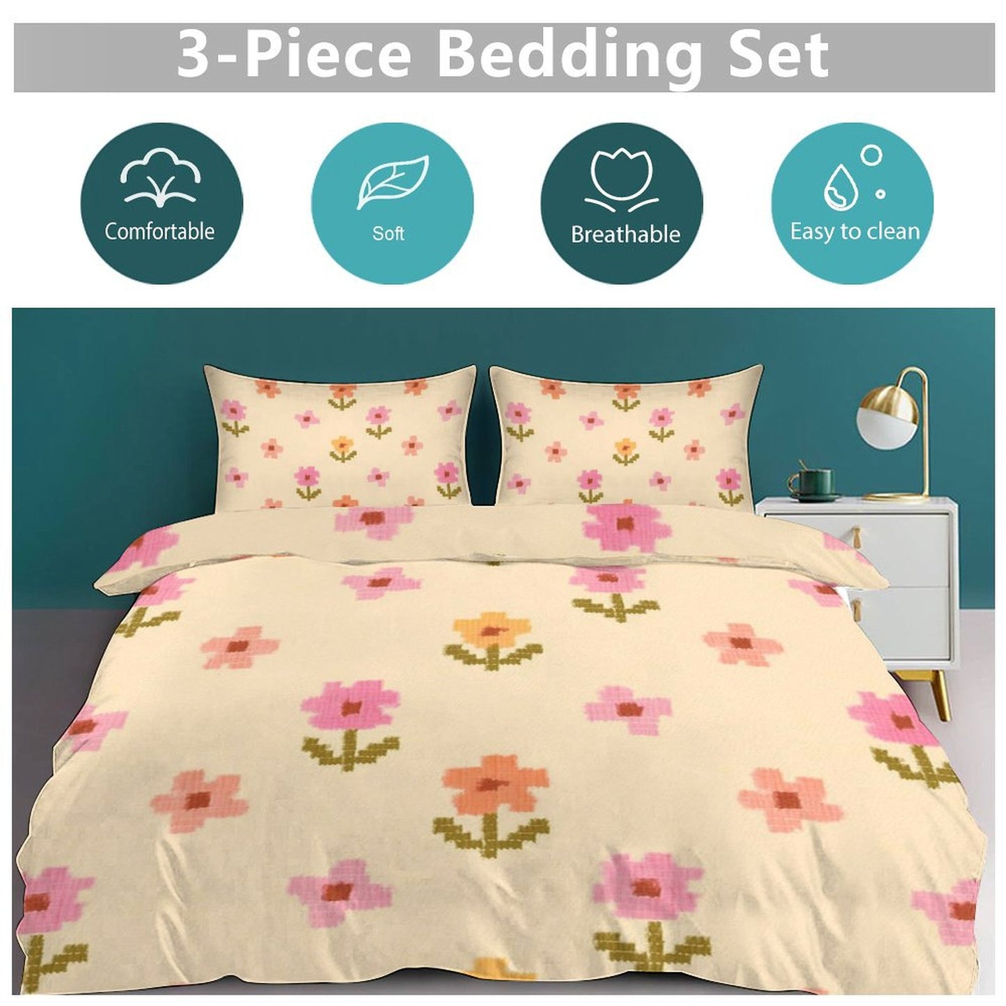 Set biancheria da letto "Fiorellini in Pixel"